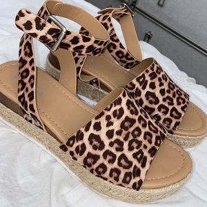 Soda leopard print espadrille wedge sandals